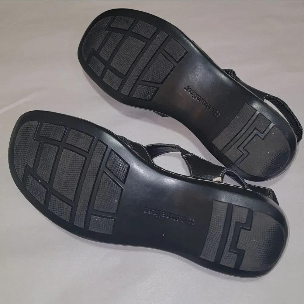 Naturalizer Craft Black Leather Strappy Comfort Sandals w Thick Stitching Sz 9.5